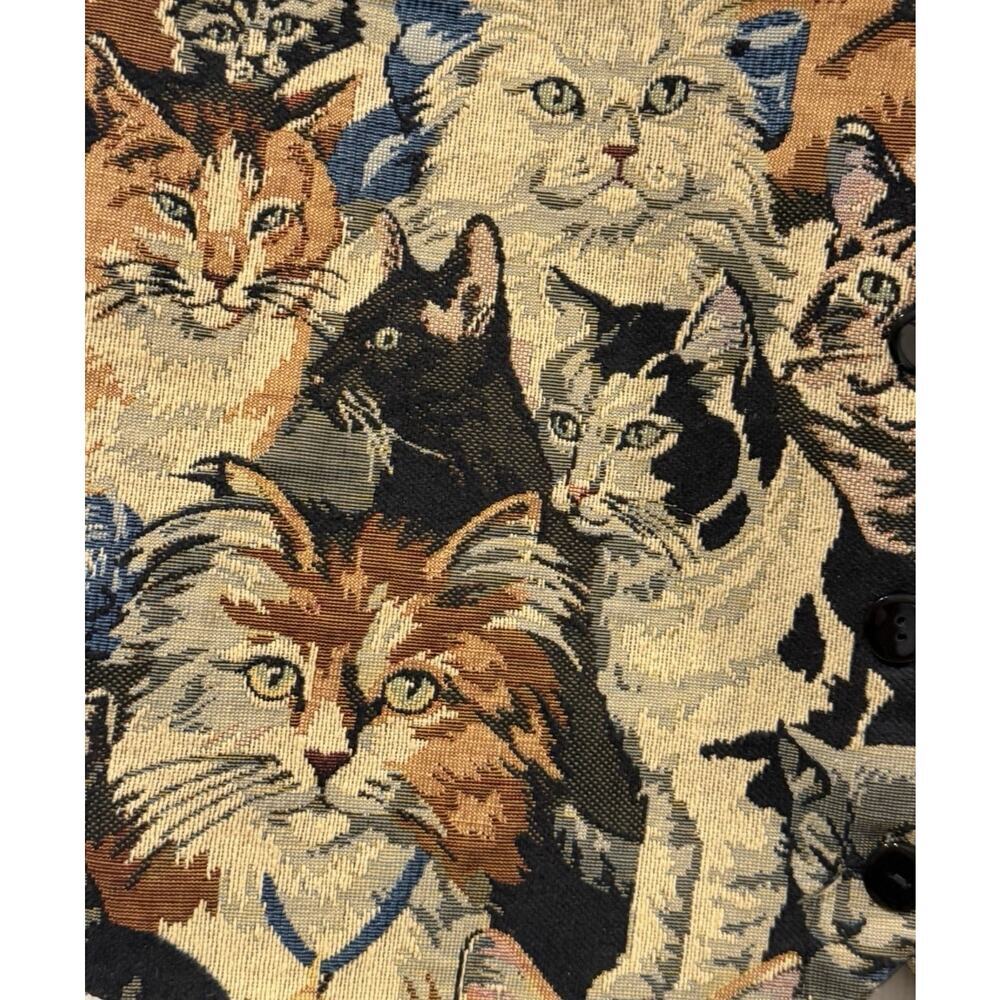 Vintage Conterio Cat Tapestry Embroidered Button Front Sleeveless Vest Size L - Picture 7 of 10